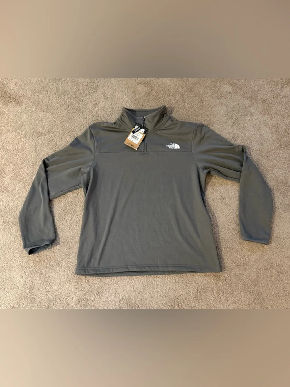 The North Face Cedar Trail Grid Fleece Quarter Zip Smoked Pearl Mens Large NWT